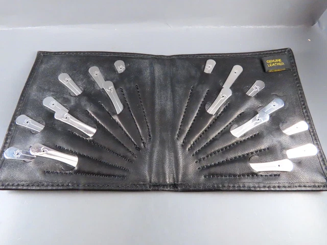 2-3" HIGH END SILVER Black  Leather Case 9 PAIRS COLLAR STAYS (18 Total) NWOT