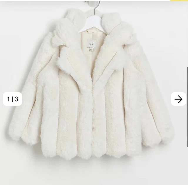 BNWT 2-3 Years River island Toddler GIRLS CREAM RIBBED FAUX FUR COAT jacket