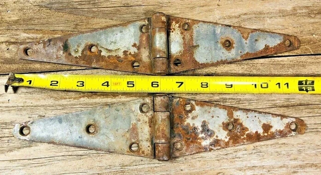 2 VTG 12" Rusty Old Hinges Gate Farm House, Barn, Shed, Cabin, Door Hinge Straps