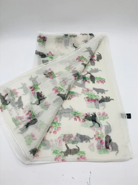 CCC Polyester Long Rectangular Boho Wrap Shawl Scarf White Cats 68"L x 20"W