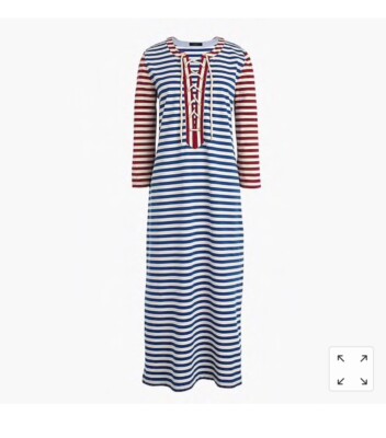 J crew Striped lace-up dress Blue Red White NWT Size Xs