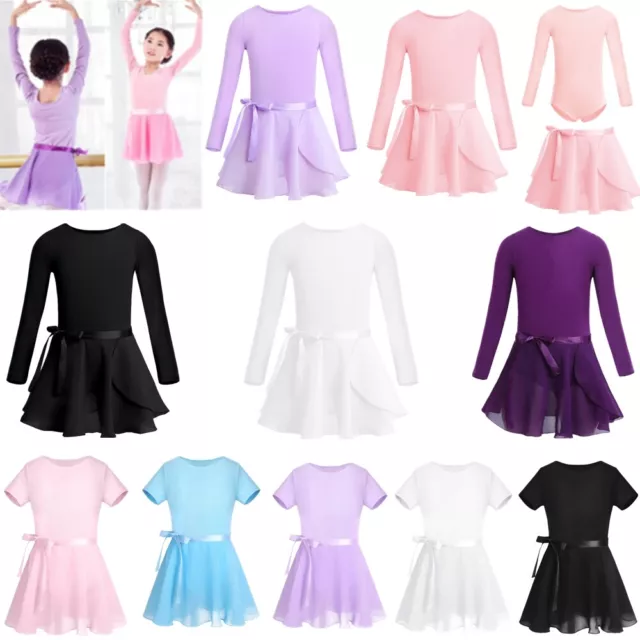 iEFiEL Mädchen Ballettkleid Langarm/Kurzarm Tanzkleid Ballett Trikot + Rock Set