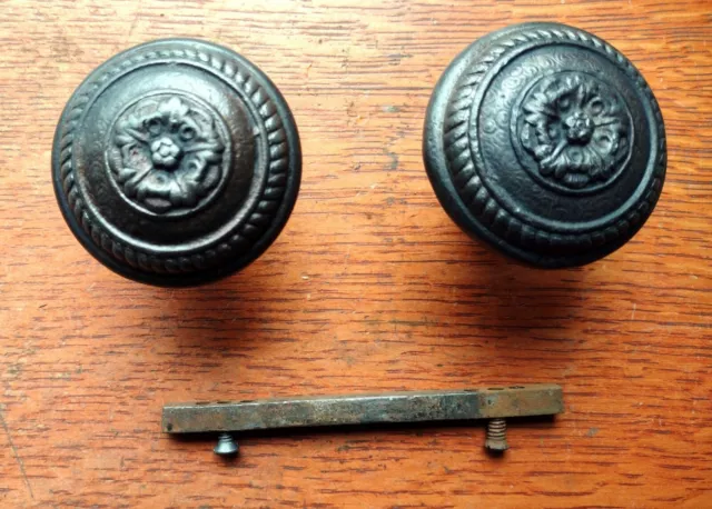 Two Antique Victorian Fancy Cast Iron Door Knobs Doorknobs c1920 by Penn "Yucca"