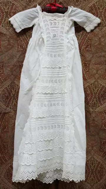 Antique Victorian Childs Dress Embroidery Lace Christening Gown
