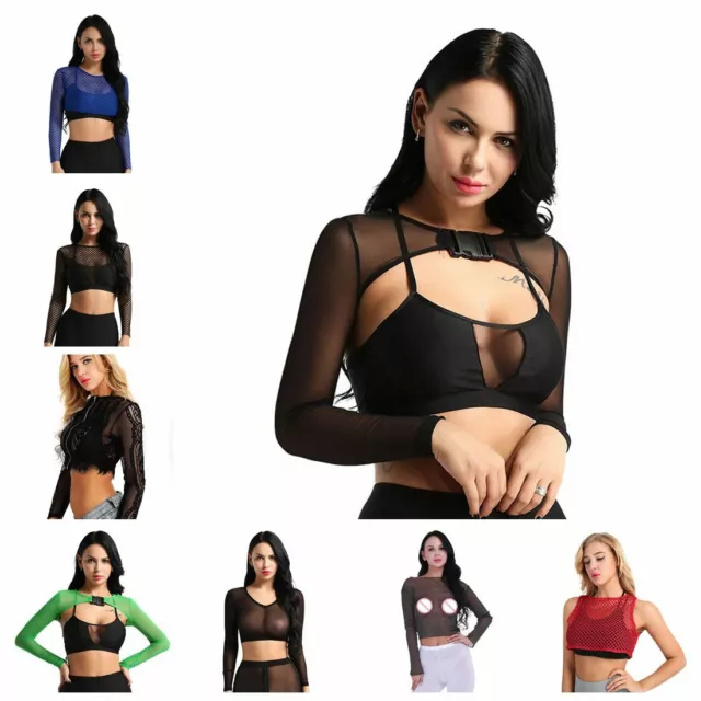Women Sexy Fishnet T-shirt Mesh See Through Crop Tops Blouse