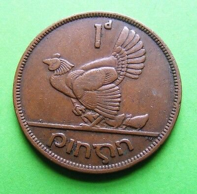 1943 Irish One Penny Coin Ireland 1d Hen Chicks WWII Vintage Original