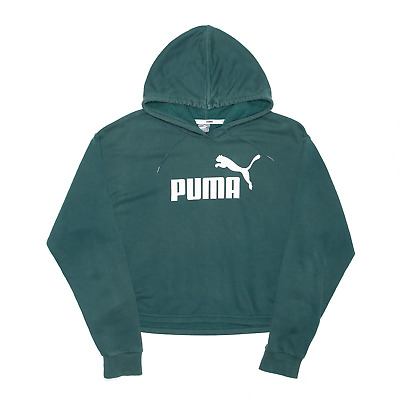 PUMA Sports Cropped Green Pullover Hoodie Womens M