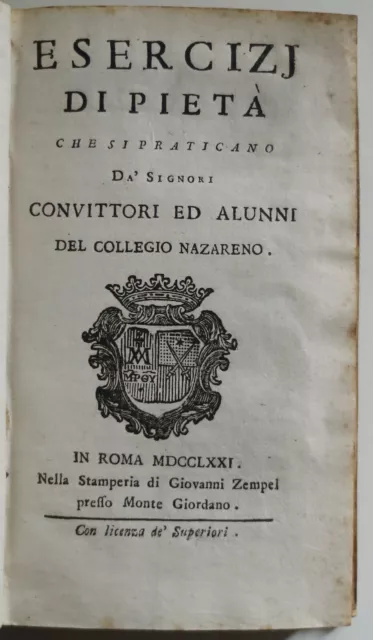 old book LIBRO ANTICO ESERCIZI DI PIETA 1781