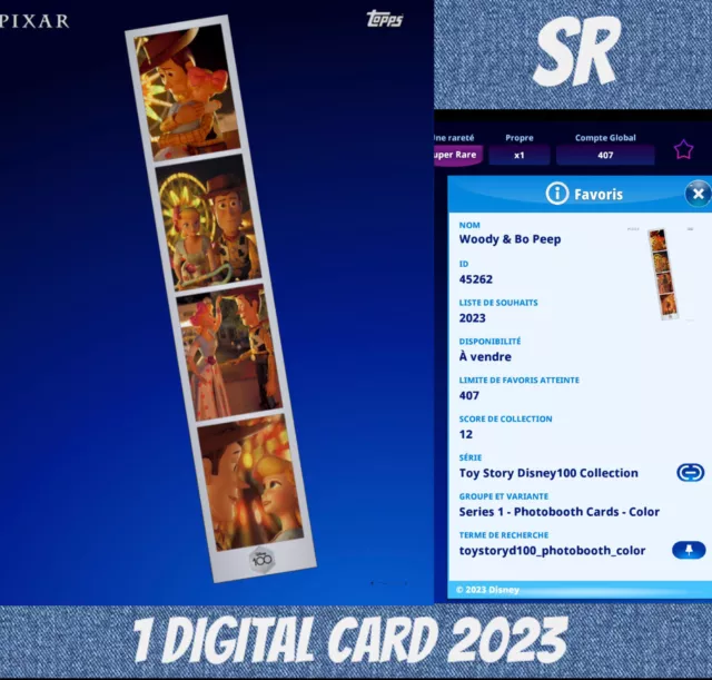 Topps Disney Collect SR woody bo  peep toy story photobooth 2023 Digital