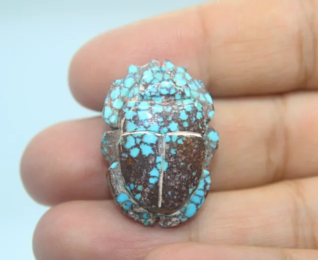 Ancient Egyptian Rare Pharaonic Antique Royal Sinai Turquoise Stone Scarab 3