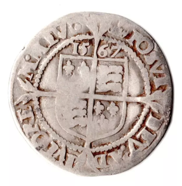 1567 Elizabeth I Sixpence, MM Coronet, 3rd/4th Issue, S2562, Hammered Silver.