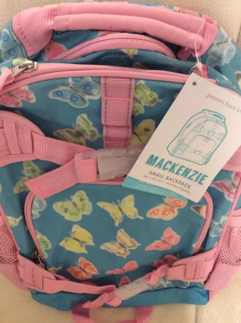 Pottery Barn Kids Small Mackenzie Backpack Glitter Aqua Pink Butterfly NWT!