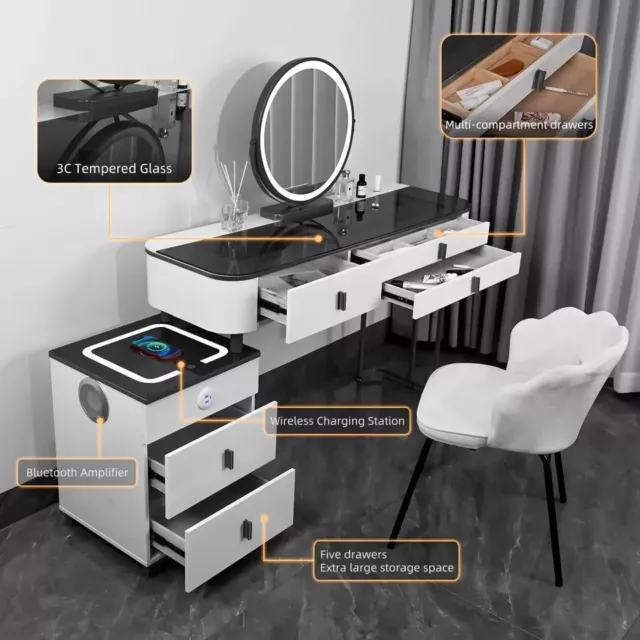 Efficraft Vanity Desk w/ Touchscreen Mirror & Wireless Charging Station