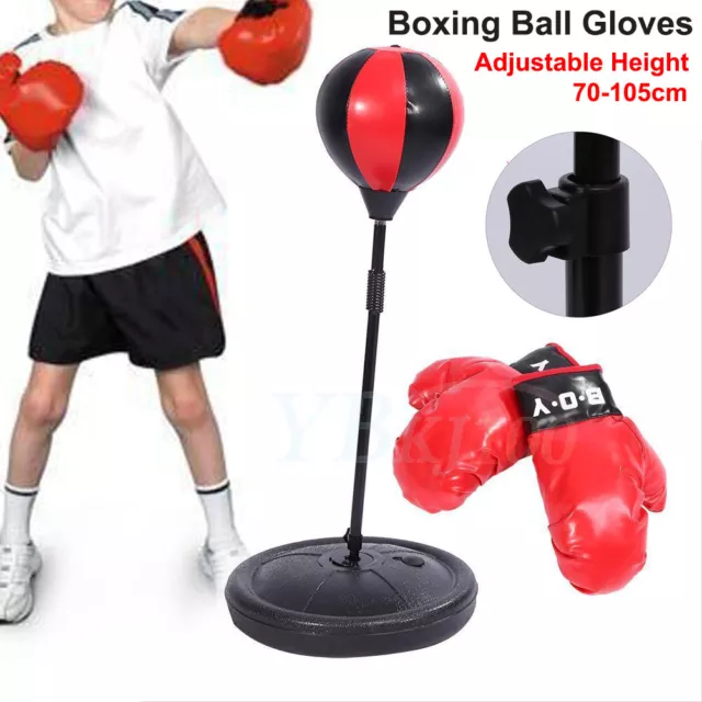 Kids Punching Ball Bag Speed Boxing Sports Set Adjustable Height + Gloves 105cm