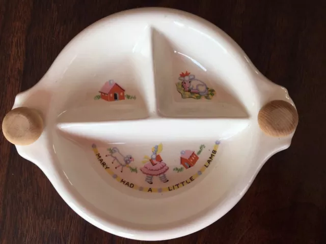 Vintage Ceramic “Mary Had A Little Lamb” Child Divider Plate Warm Food W/ Water