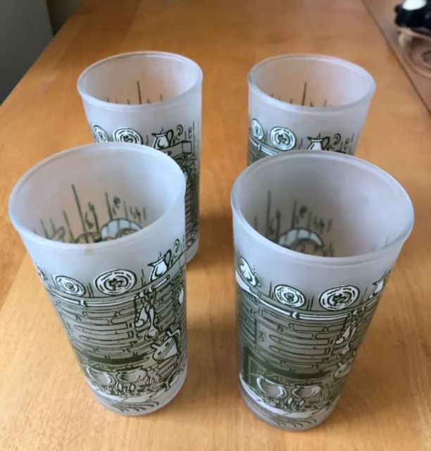 4 Tumblers Hazel Atlas Frosted Glasses Royal Colonial Homestead MCM Vintage