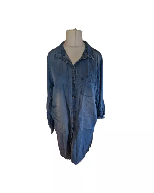 F&F denim blue long sleeved button up shirt dress size 16