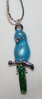 Adorable Light Blue & Green Enameled Parrot Pendant Necklace ++++