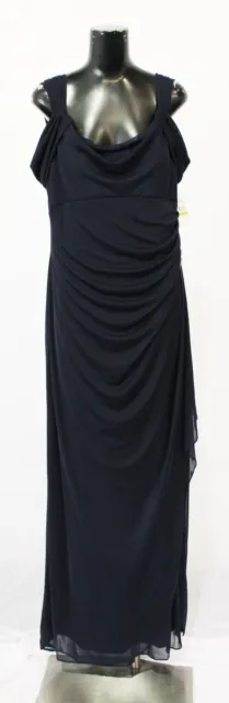 Alex Evenings Women's Cold Shoulder Cowl Neck Embellished Dress LV5 Navy Size 14