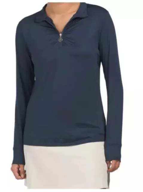 Stella Parker Golf Collection Womens Ruched Front Long Sleeve Top Navy Sze Small