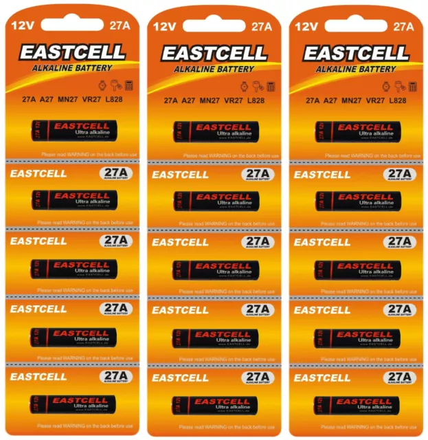 ☀️☀️☀️☀️☀️ 15 x 27A 12V MN27, A27, V27GA, L828, GP27A(15 Batterien)EASTCELL