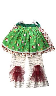 NEW Boutique Santa Christmas Girls Tunic Knot Dress Ruffle Pants Outfit Set Sz 6