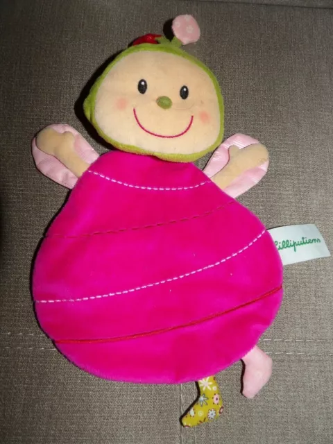 Doudou Plat Coccinelle Papillon fée LIZ Rose Vert LILLIPUTIENS NEUF