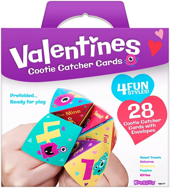 28 Pack Cootie Catcher Valentines Day Cards With Envelopes Greeting Set