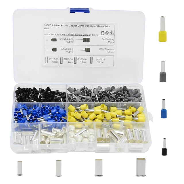 390Pcs Crimp Terminal Wire Copper Set Wire Ferrules Kits AWG 2 4 6 8 10 12 US