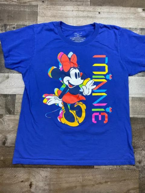 Disney Store Womens XL Blue Crew Neck T Shirt Graphic Minnie Mouse Short Sleeve