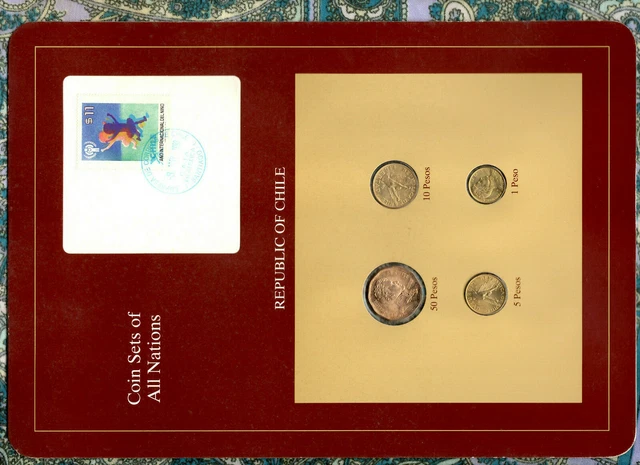 Coin Sets of All Nations Chile w/card 1985-1995 50 Pesos 1995 10 Pesos 1989 UNC