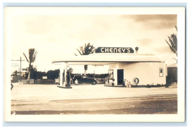 Cheney's Atlantic White Flash Gas Station Pumps Real Photo RPPC Postcard (FR8)