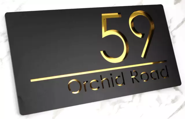 Laser Cut House Signs Matt Black Gold Mirror Door Number Address Plaques Numbers