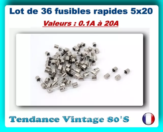 *** Lot De 36 Fusibles Rapides 250V Assortis De 0.1 A 20 Amperes - 5 X 20Mm  ***