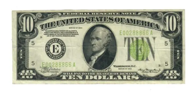 1934 $10 Federal Reserve Note LGS Richmond Fr#2004-E VF