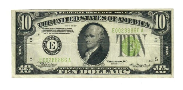 1934 $10 Federal Reserve Note LGS Richmond Fr#2004-E VF