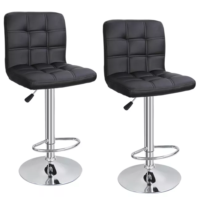Set of 2 Bar Stools Swivel Adjustable Pub Bar Chairs Modern PU Leather Black