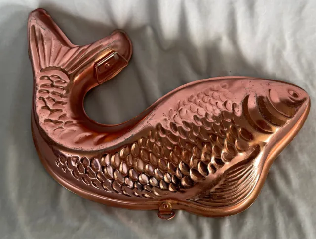 Vintage anodised copper couloured metal  fish Jelly mold 30cm long