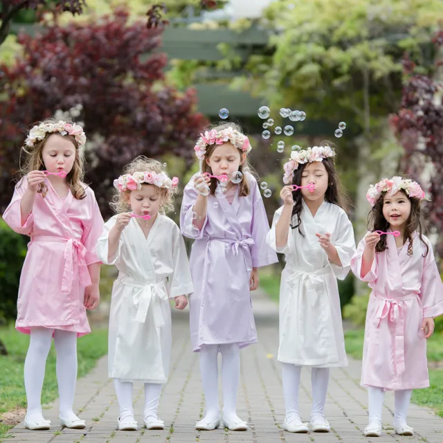 FLOWER GIRL Children's Bridesmaid Satin Dressing Gown Bridal Robe Girls Kids