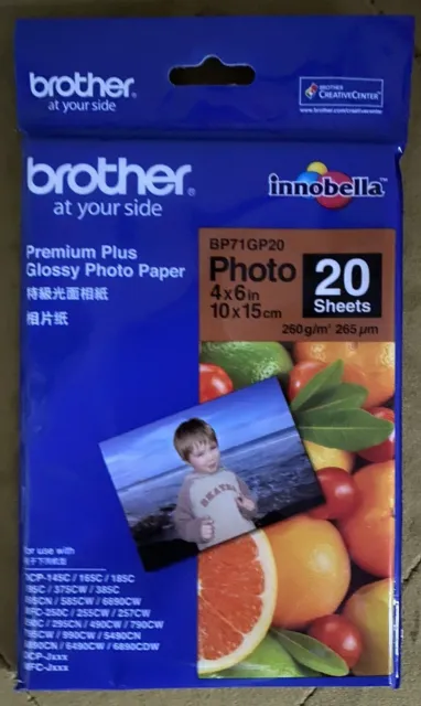 Brother Premium Plus Glossy Photo Paper 20 Sheets 10x15cm (BP71GP20) - Free Post