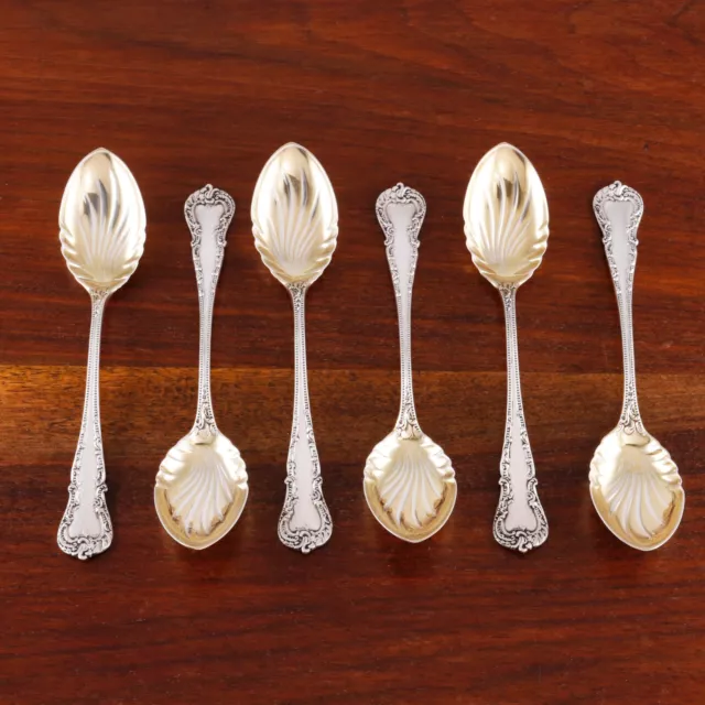 6 Durgin Sterling Silver Parcel Gilt Ice Cream Spoons Cromwell 1893 No Mono