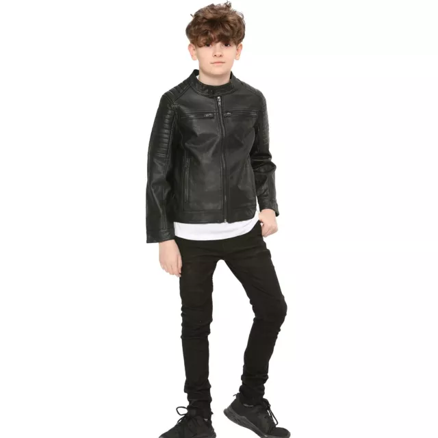 Giacca Nera Moto Biker Bambini Pelle Pu Elegante Giacca Ragazzi Età 5-13 Anni