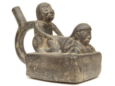 Pre-Columbian Peruvian Moche Erotic Figure Stirrup Spout Vessel Maya Inca Aztec