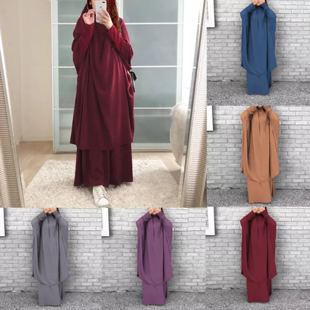 Set Da 2 Pezzi Da Donna Abito Islamico A Maniche Lunghe Abito Musulmano +