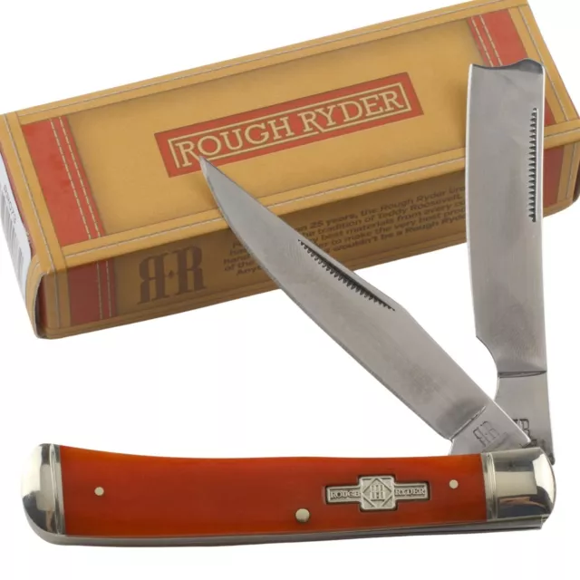 Rough Ryder Orange Smooth Bone Razor Trapper Pocket Knife RR073 2 Folding Blades