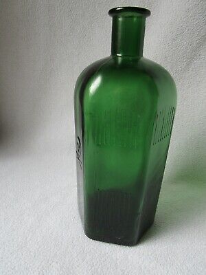 alte Apothekerflasche Giftflasche Totenkopf Gift-Flasche grün 1000ml 1L 6-eckig 3