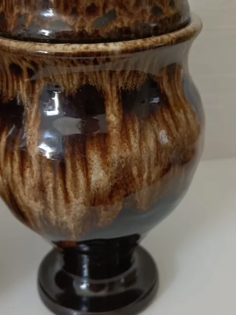 2x Vintage Studio Keramik gesprenkelt braune Glasurnen Terrakotta Urnen beide 18 cm 5