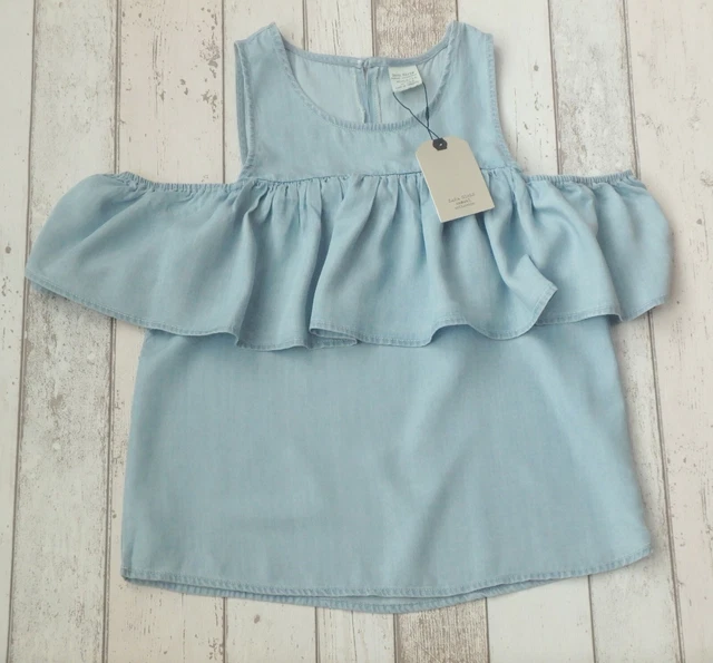 Top in denim a spalla fredda nuovo con etichette per ragazze - Zara (13 - 14 anni)