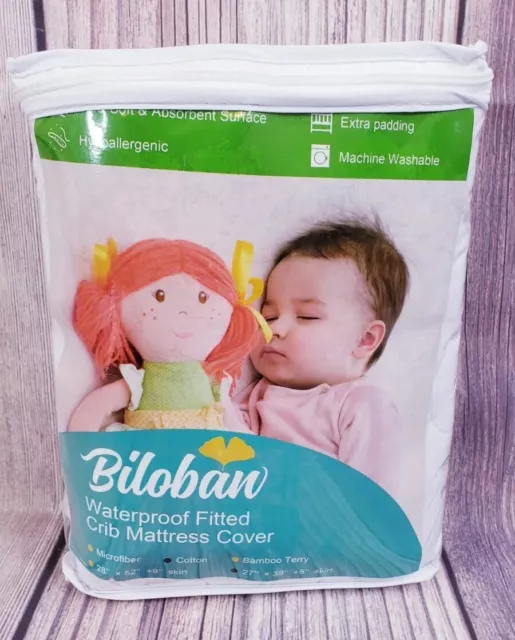 Biloban Waterproof Padded Fitted Crib Mattress Cover - Cotton 27x39 and 5" Skirt