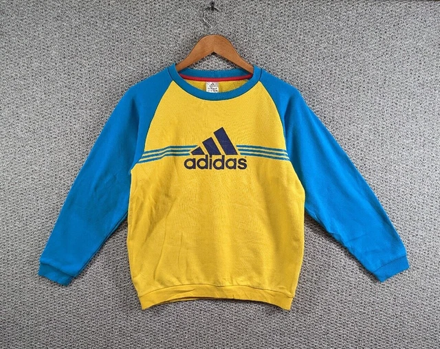 ADIDAS Felpa Maglione Gilet Retro Logo Gilet Bambini Blu e Gialla Età 13 - 14 Y